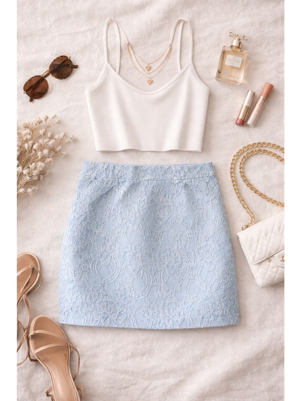 NWT Naked Wardrobe Women's Floral Lace Mini Skirt Back Zip Light Blue Size Small